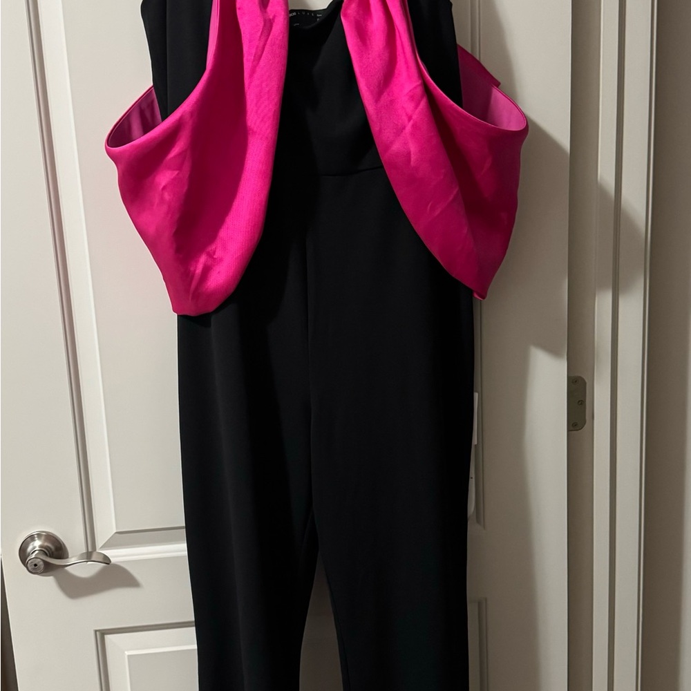 Black Jumpsuit with Fuchsia Bow Back - Picture 4 of 7